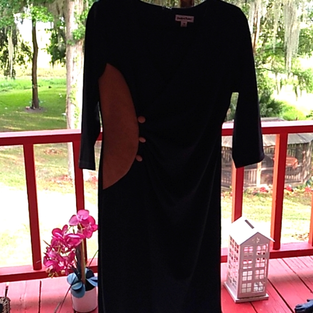 Black and tan dress - accent with buttons on side - Size 12.